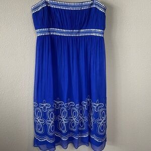 Maggy London 100% Silk Dress Silver Sequin embroidered blue‎ dress, sz 6
